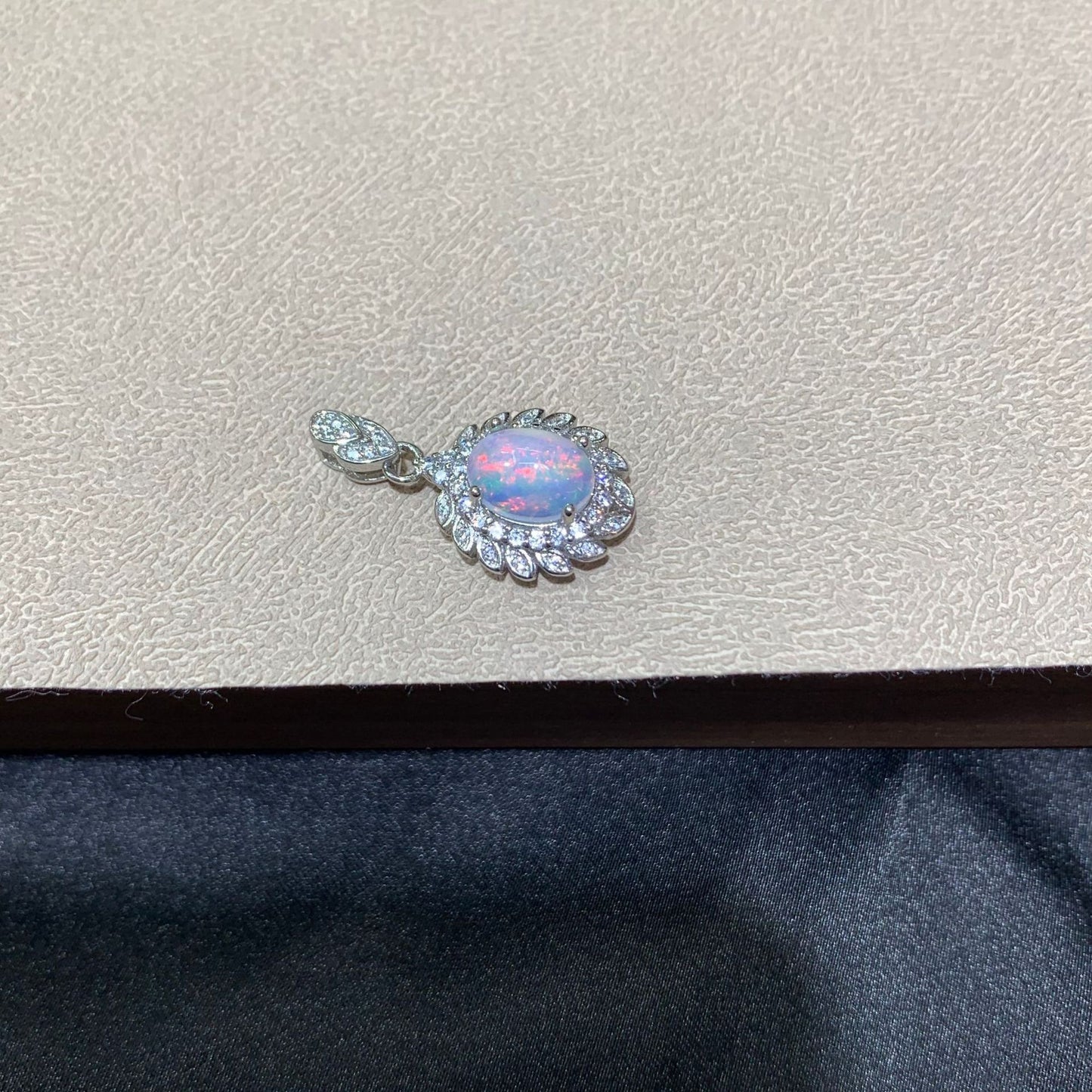 925 Sterling Silver Oval Opal Cabochon Halo Charm Pendant