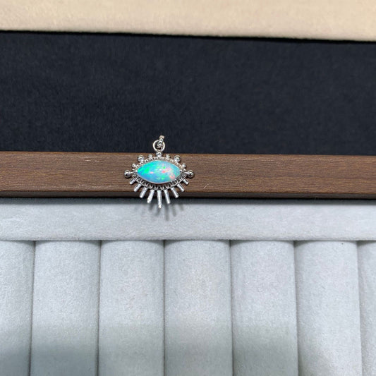 925 Sterling Silver Sunburst Evil Eye Opal Pendant Talisman Charm