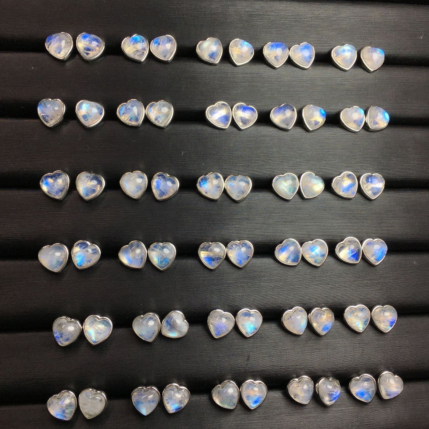 Sterling Silver Heart Moonstone Stud Earrings