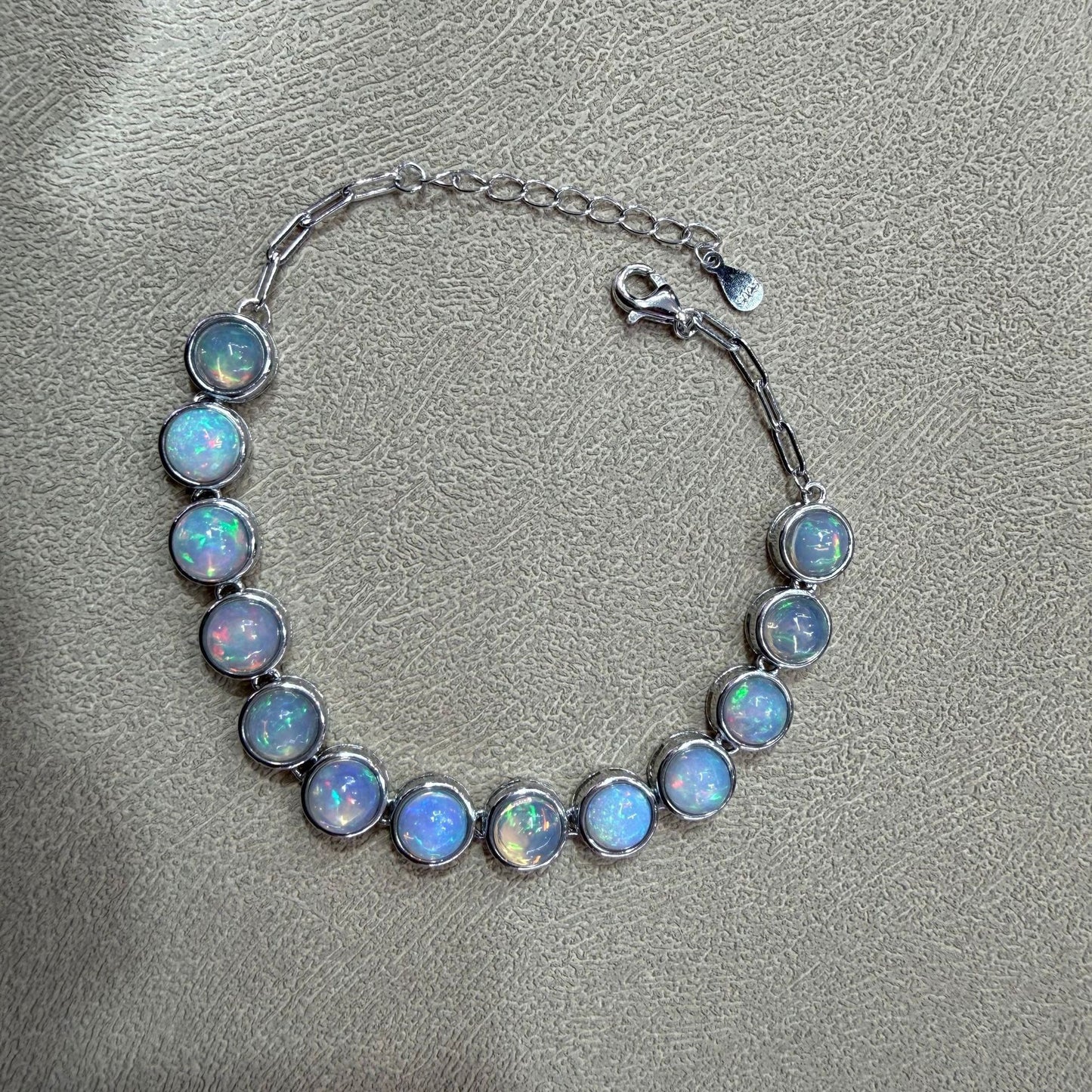 925 Sterling Silver Bezel Set Blue Opal Bracelet