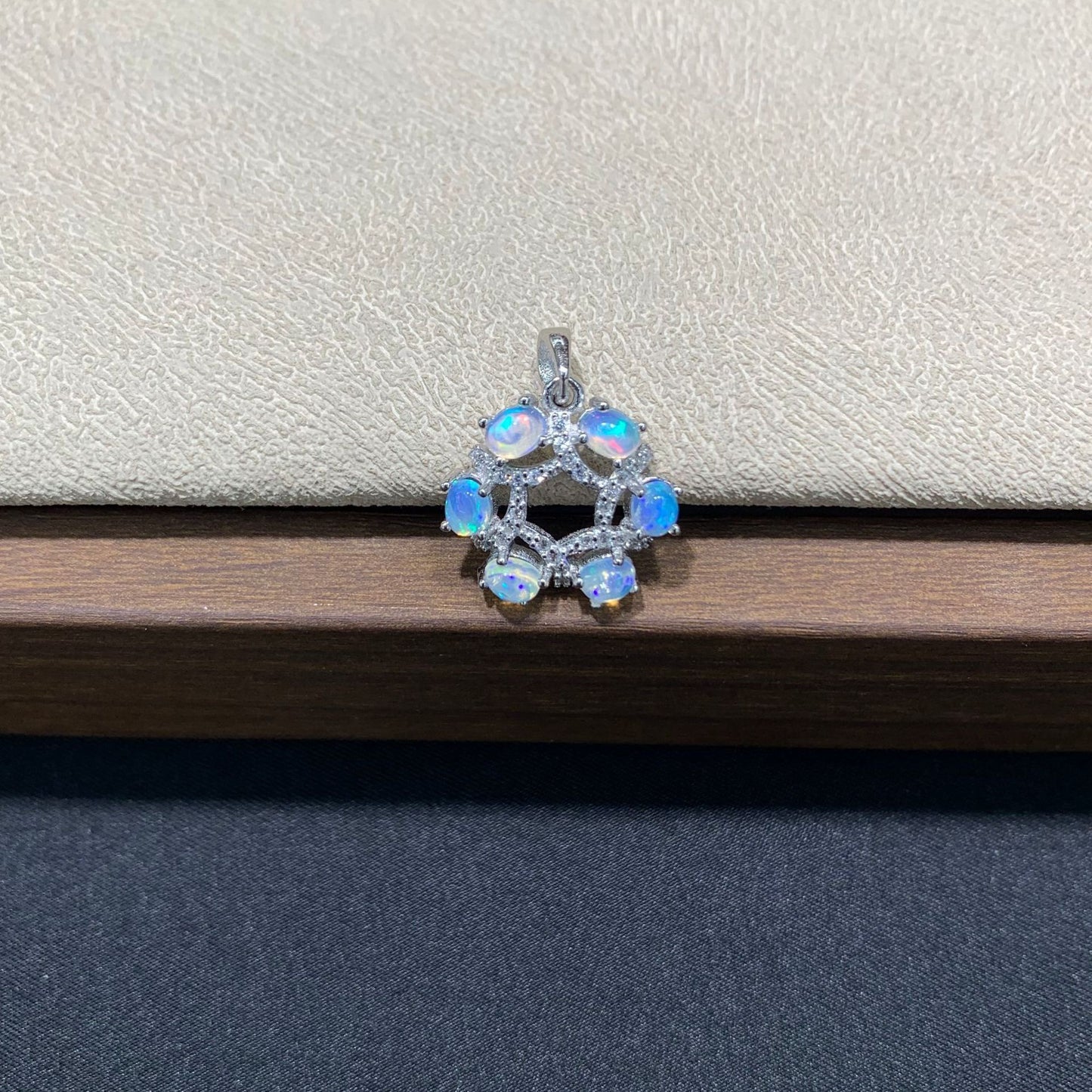 925 Sterling Silver Opal Hexagram Star Wreath Paved Pendant