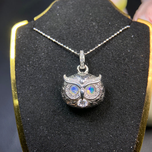 925 Sterling Silver Opal Eye Owl Charm Pendant