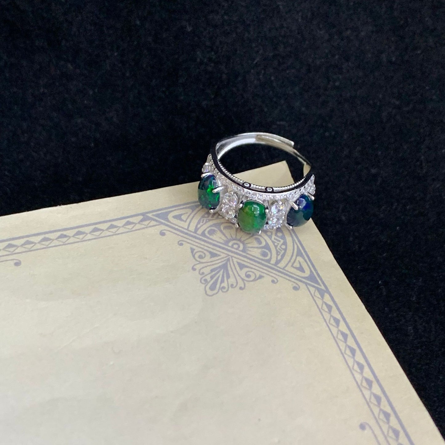 925 Sterling Silver Black Opal Wide Band Ring