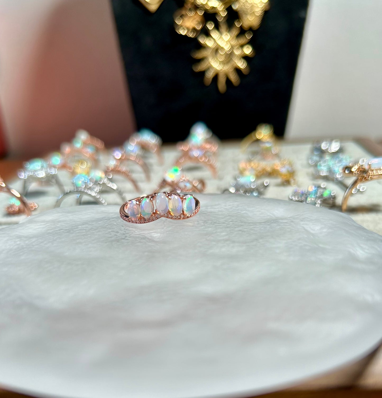 925 Rose Gold Sterling Silver Oval Opal Stackable Crown Open Ring