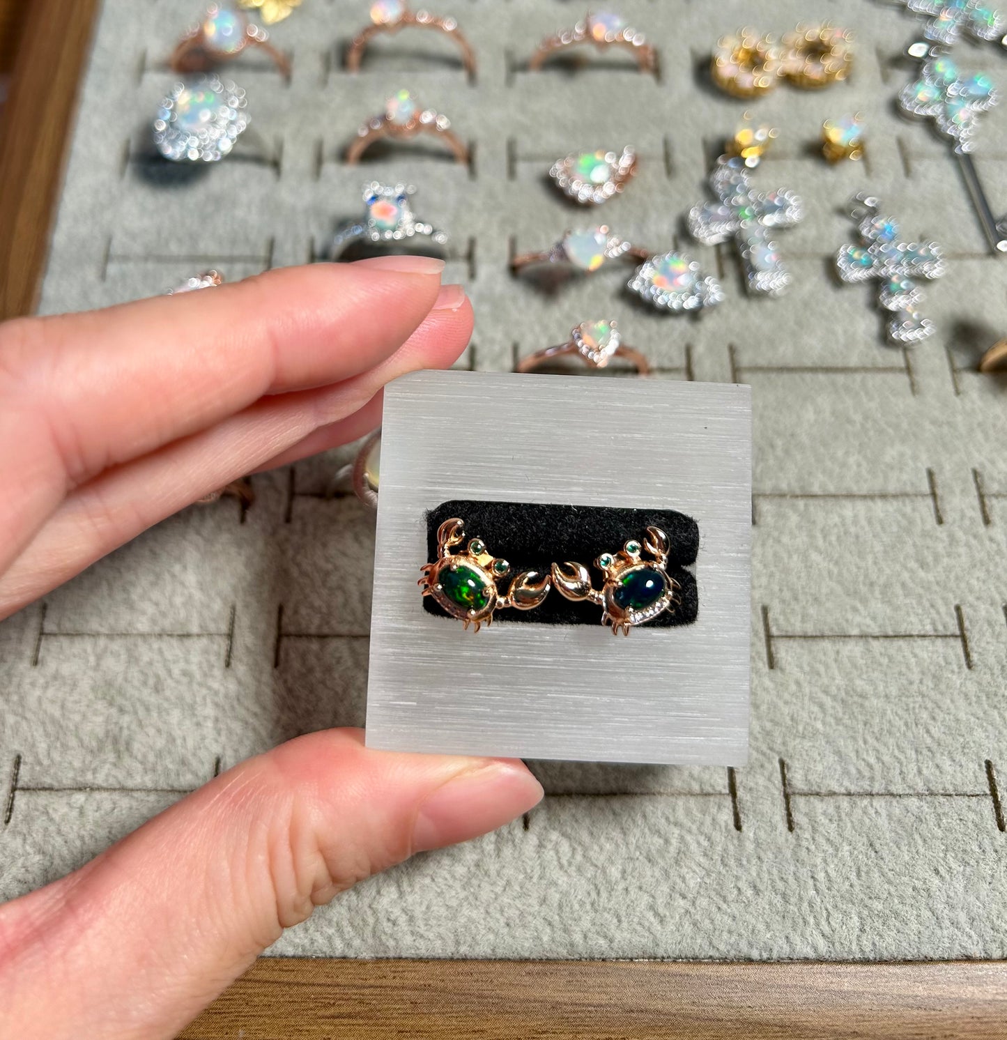 925 Rose Gold Sterling Silver Crab Oval Opal Stud Earrings