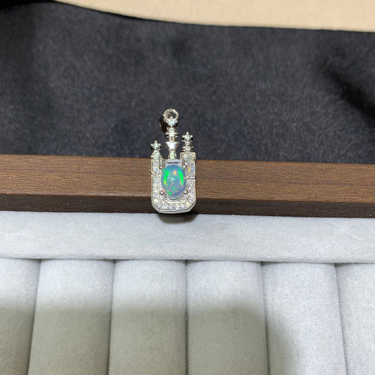 925 Sterling Silver Opal Castle Pendant