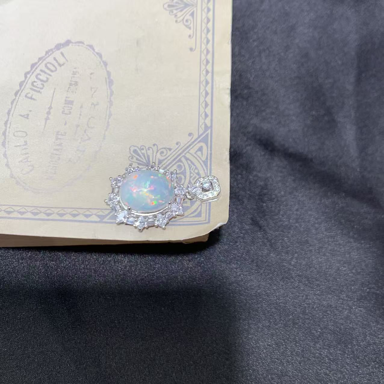 Australian 925 Sterling Silver Halo Opal Dangle Charm Pendant