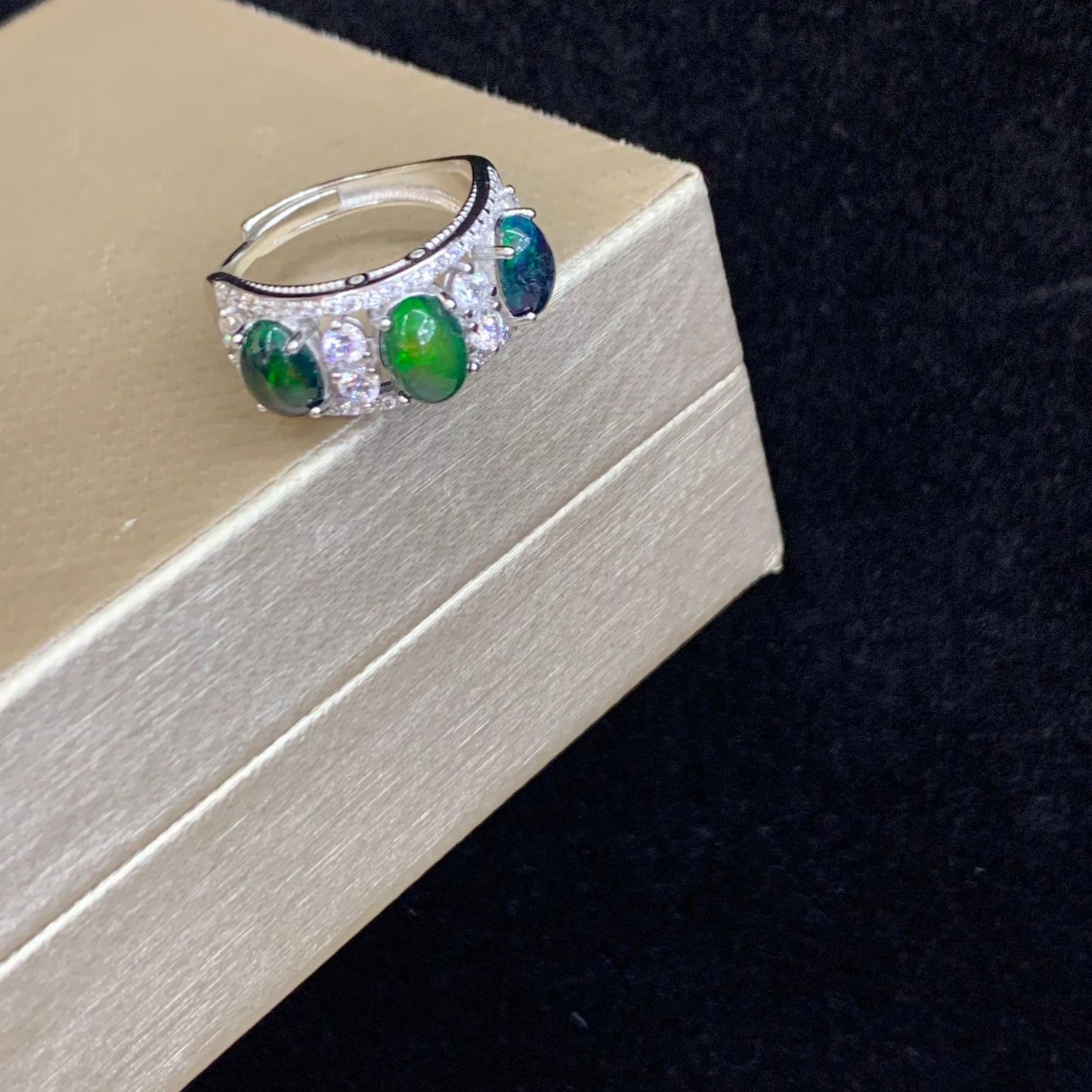 925 Sterling Silver Black Opal Wide Band Ring