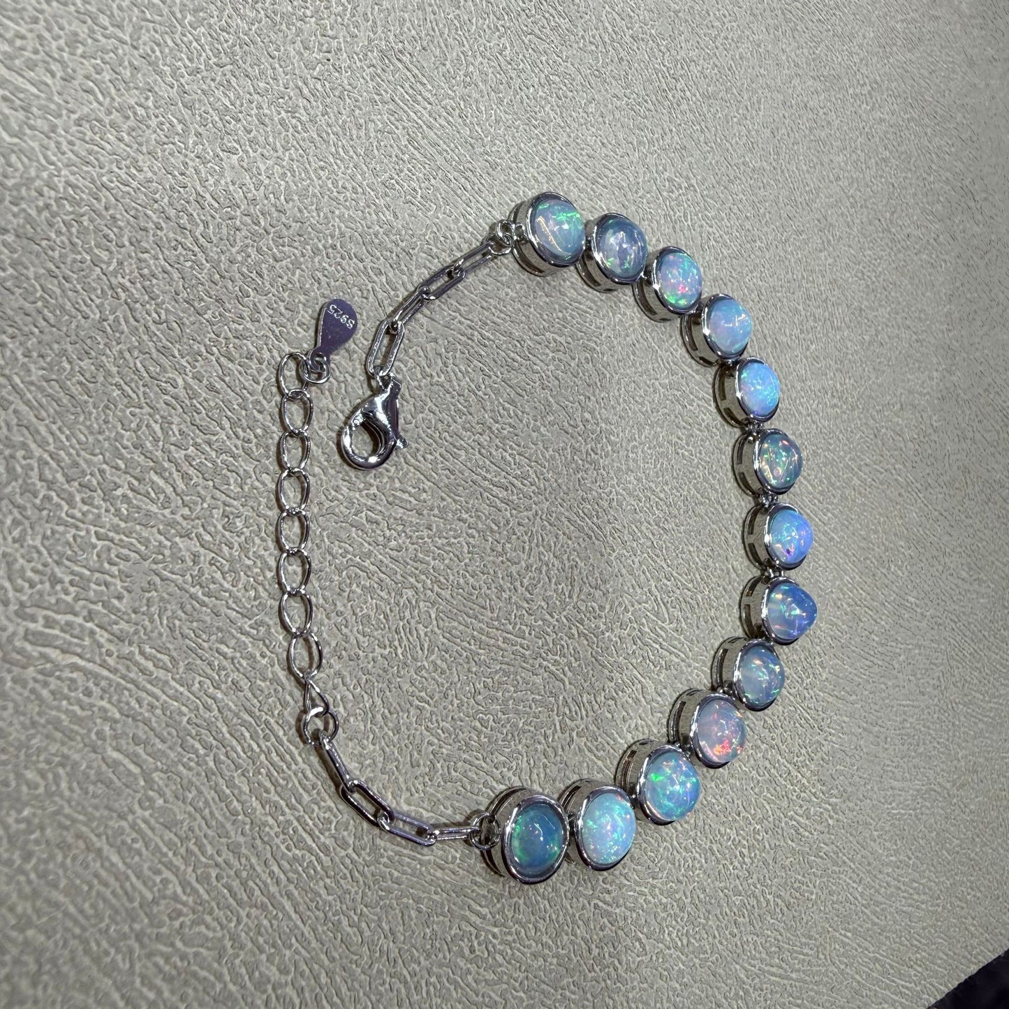 925 Sterling Silver Bezel Set Blue Opal Bracelet
