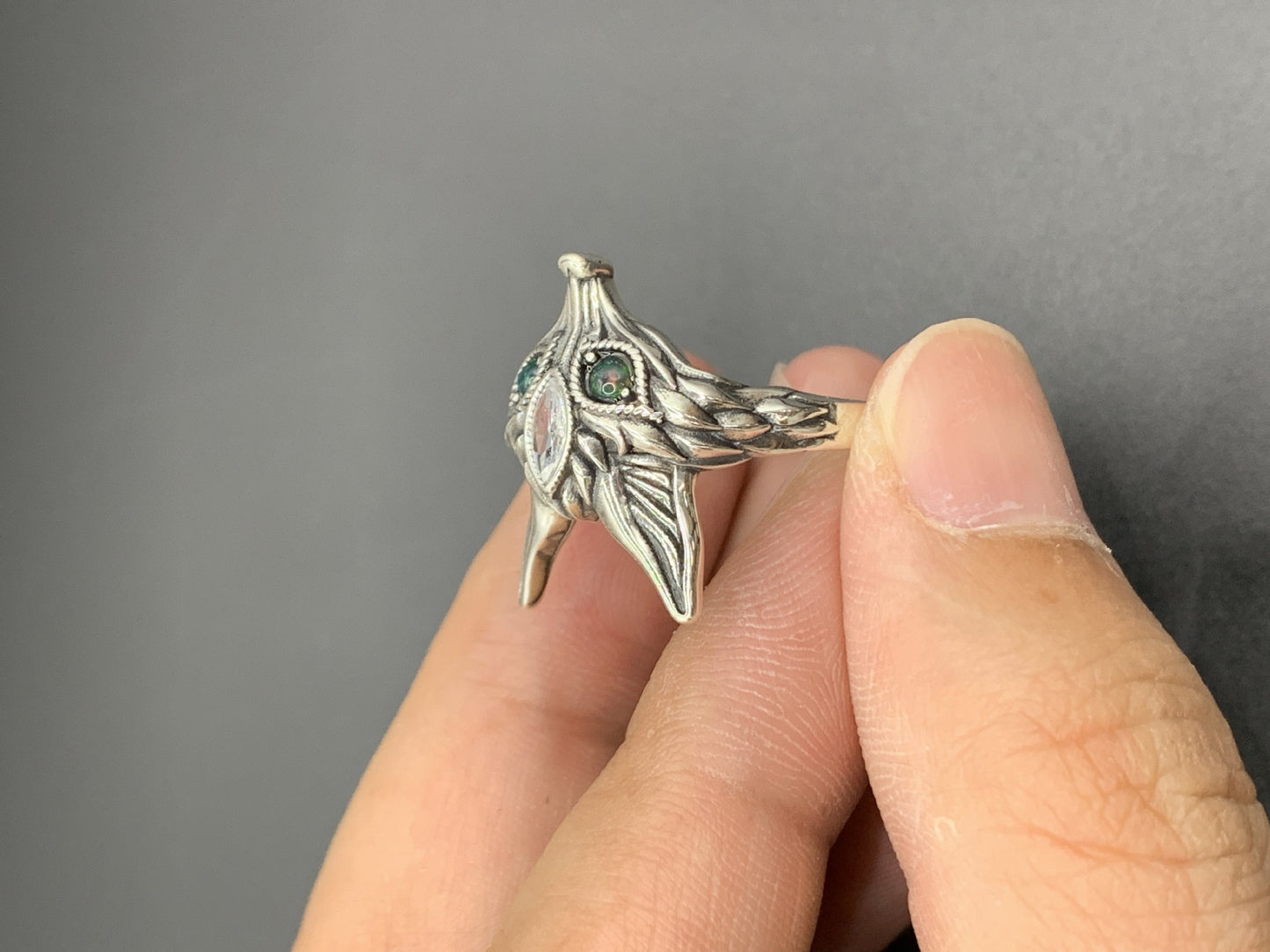 925 Sterling Silver Black Opal Fox Open Ring