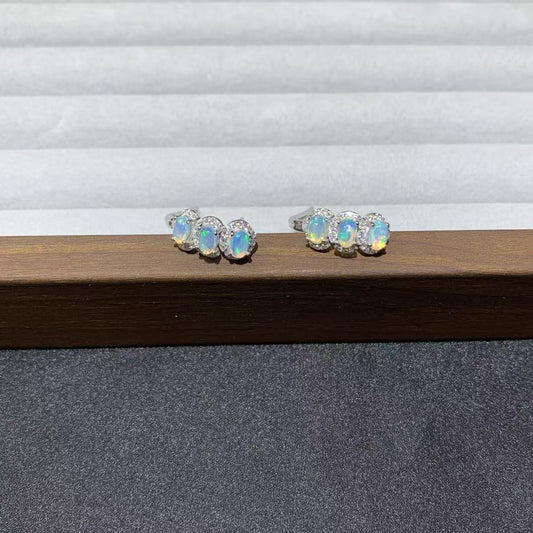 925 Sterling Silver White Opal Huggie Hoop Earrings