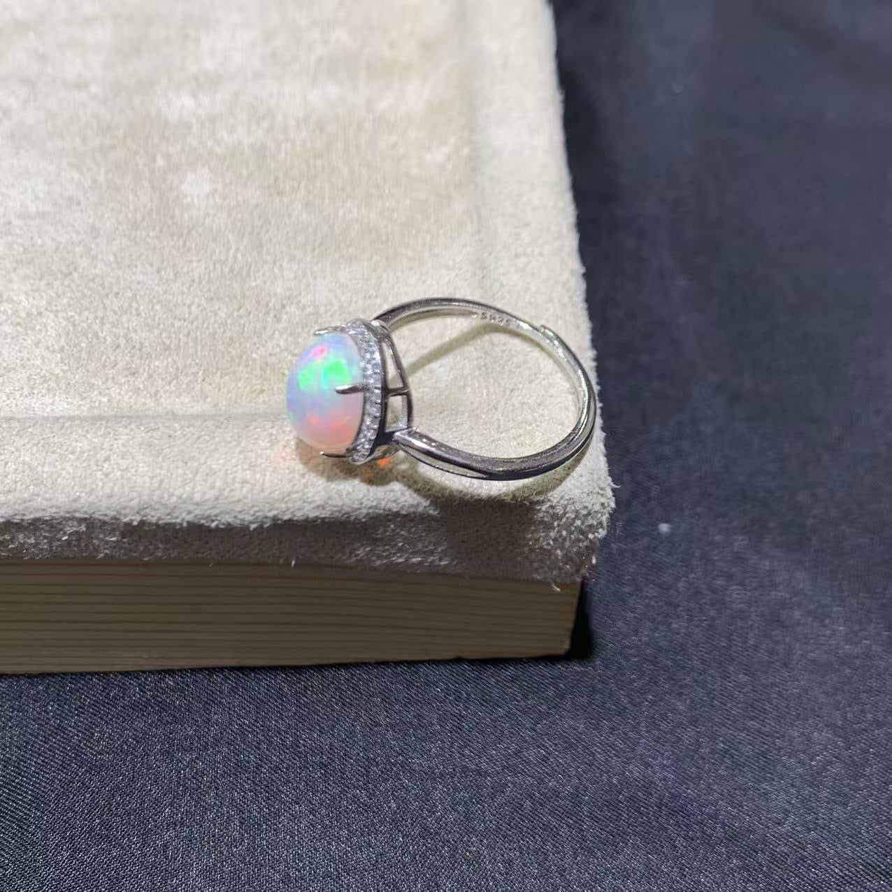 925 Sterling Silver Opal Halo Ring
