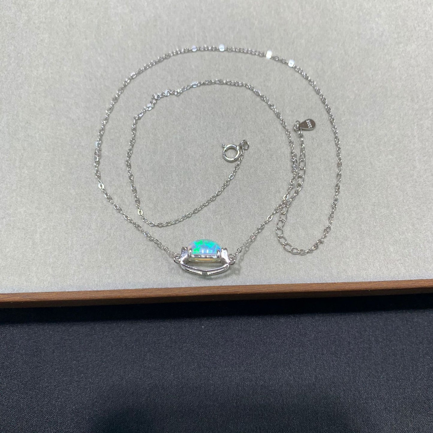 925 Sterling Silver Opal Pendant Necklace