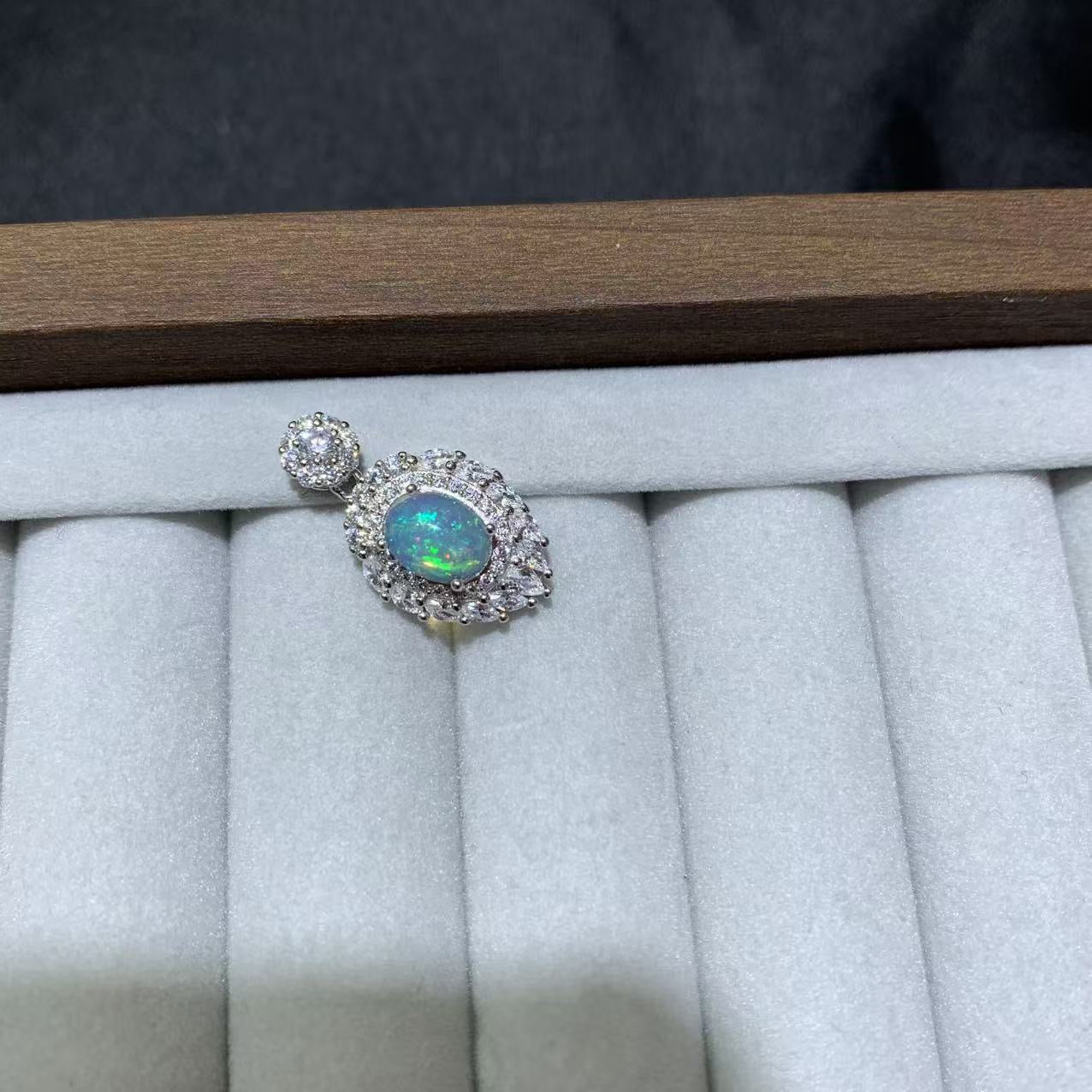 925 Sterling Silver Vintage Halo Opal Dangle Charm Pendant