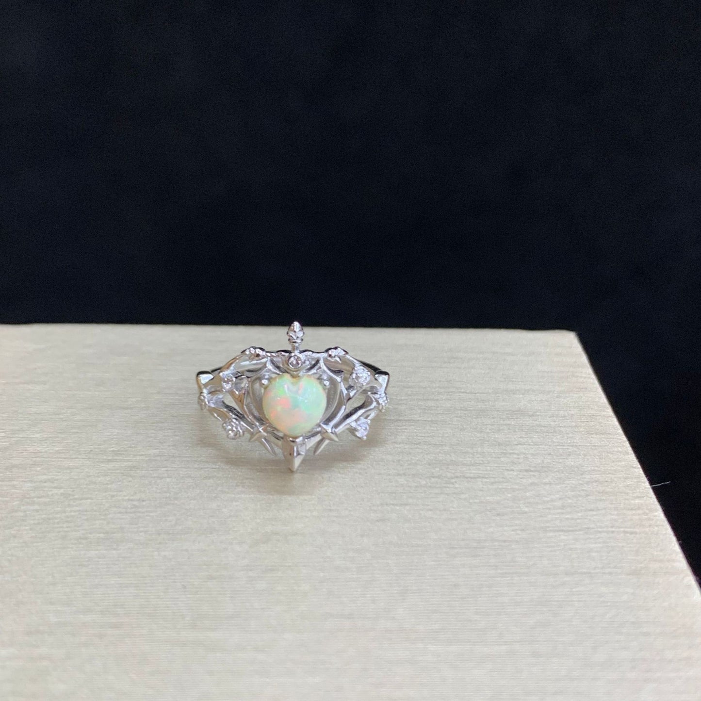 925 Sterling Silver White Opal Crown Open Ring