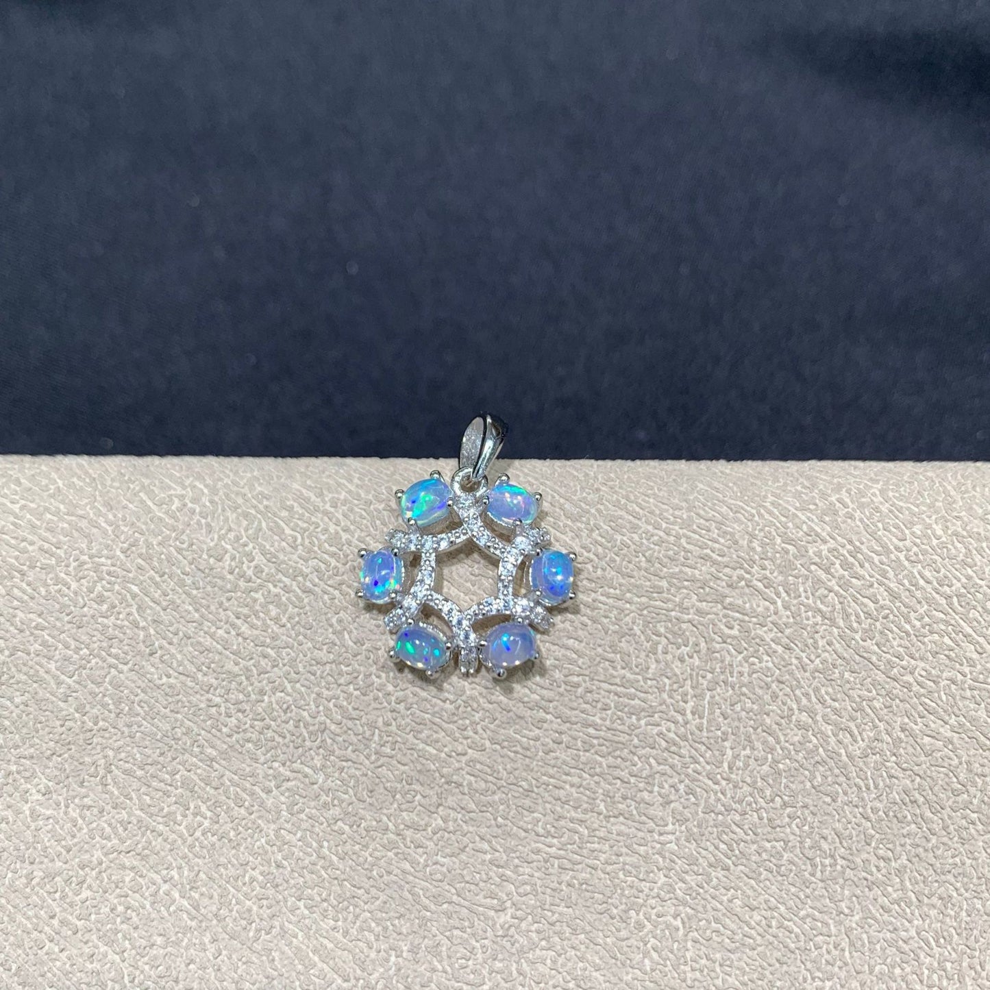 925 Sterling Silver Opal Hexagram Star Wreath Paved Pendant