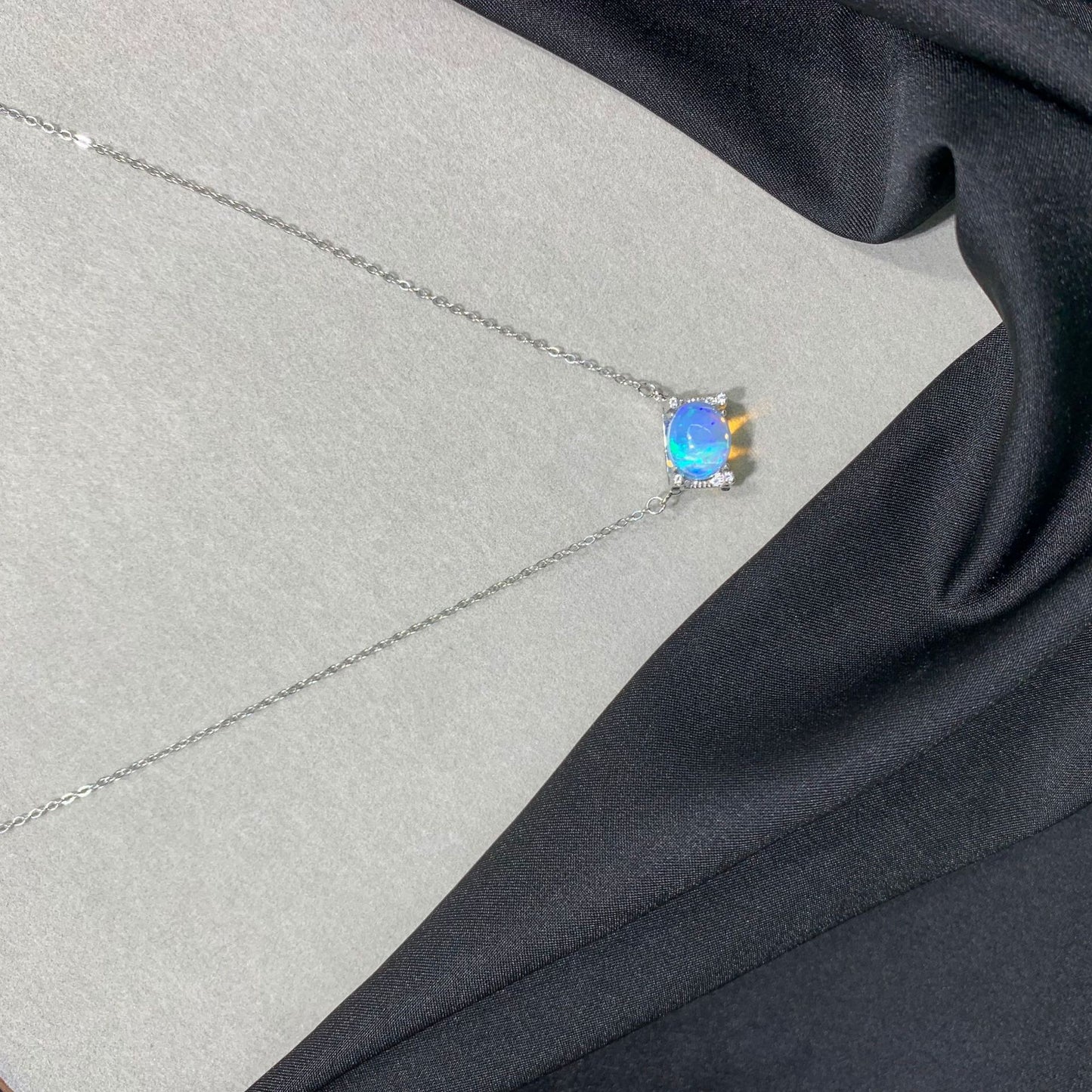 925 Sterling Silver Opal Pendant Necklace