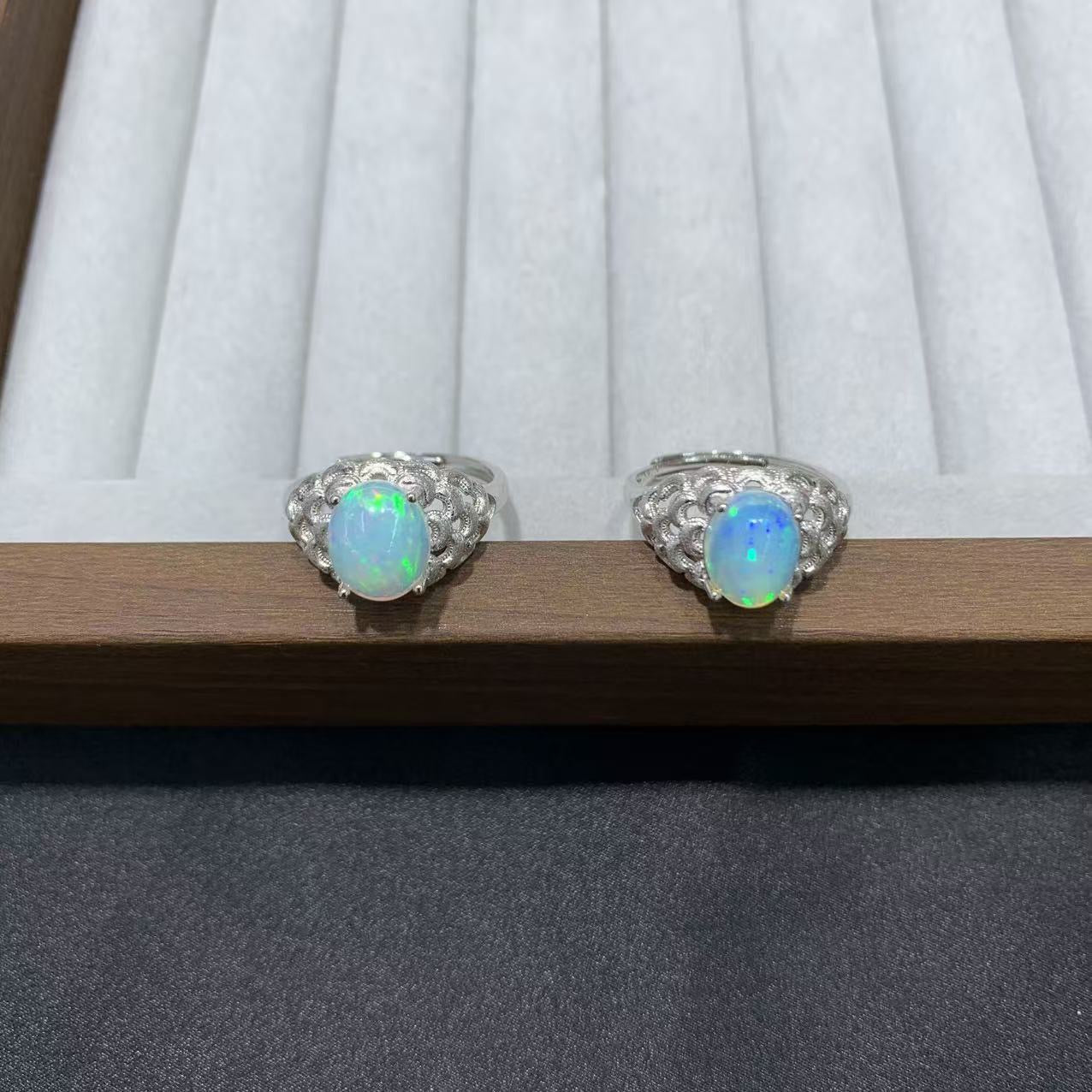 925 Sterling Silver Opal Vintage Filigree Lace Open Ring