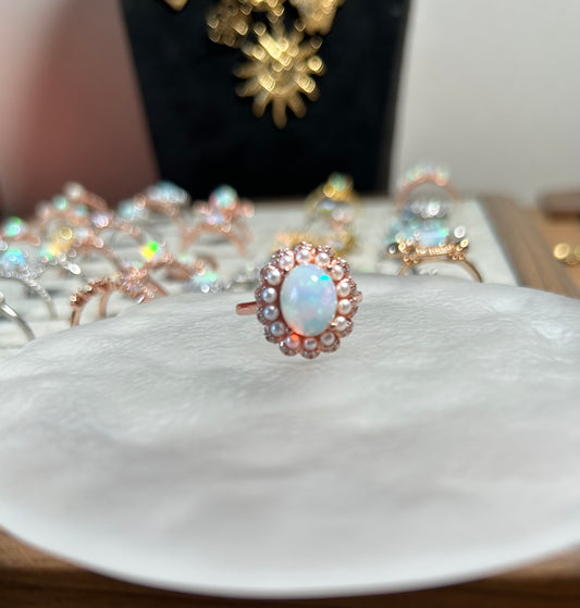 925 Sterling Silver High Dome Opal Pearl Open Ring