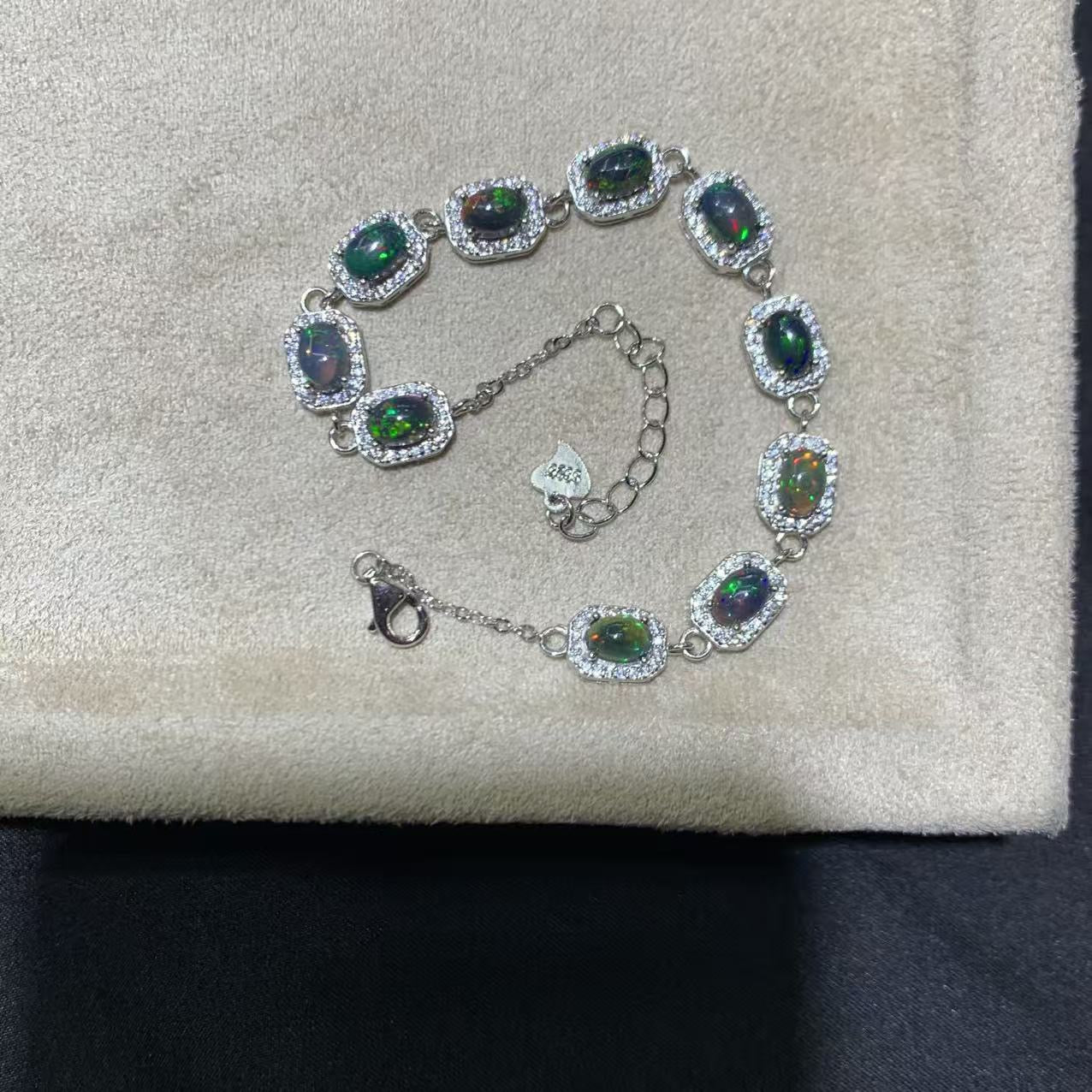 925 Sterling Silver Halo Black Opal Bracelet