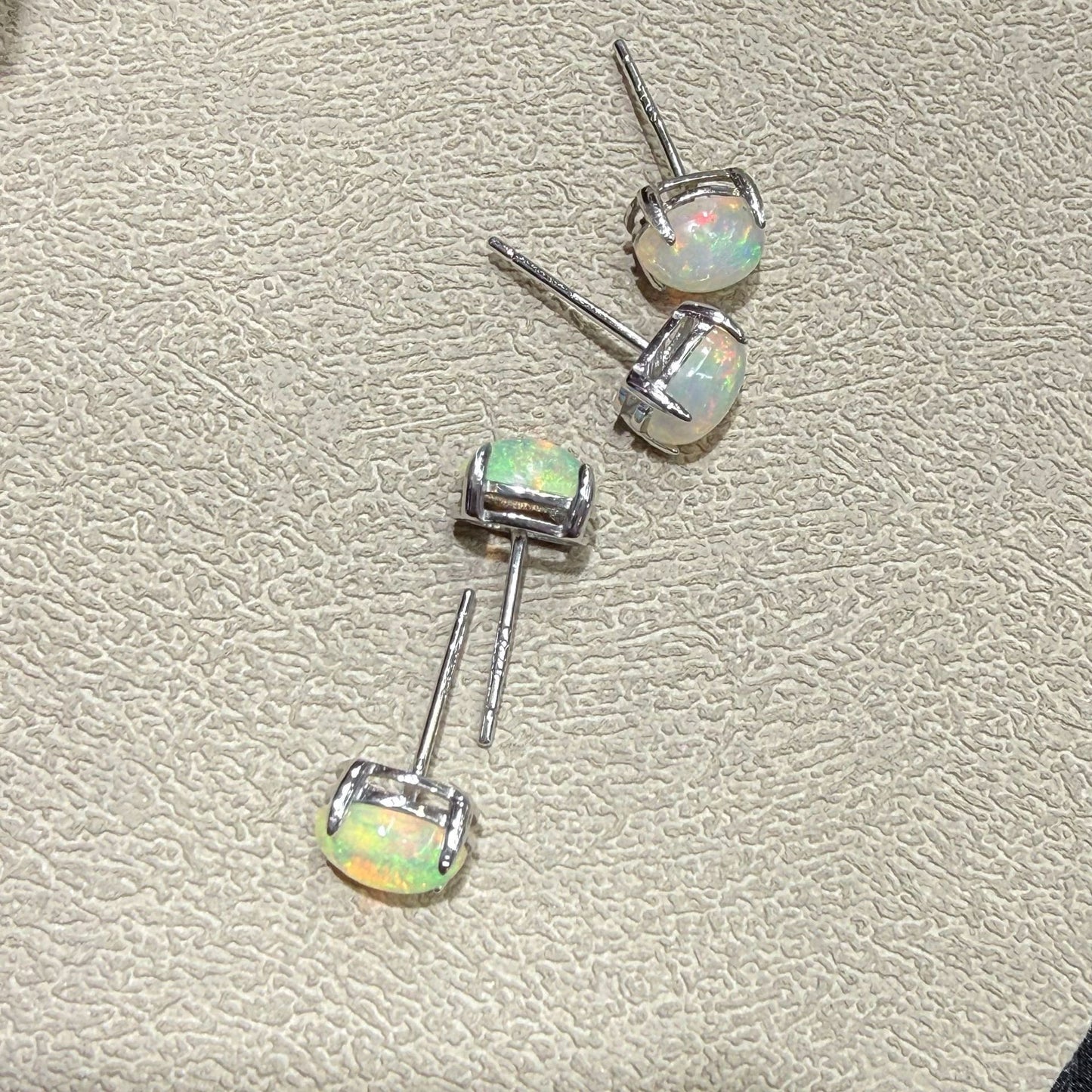 925 Sterling Silver Oval Opal Stud Earrings