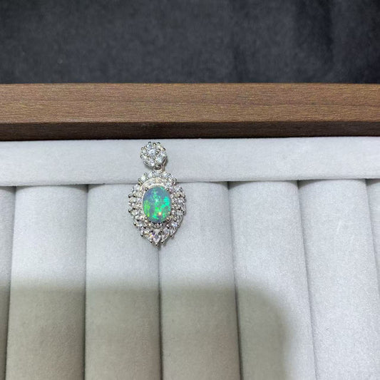 925 Sterling Silver Vintage Halo Opal Dangle Charm Pendant