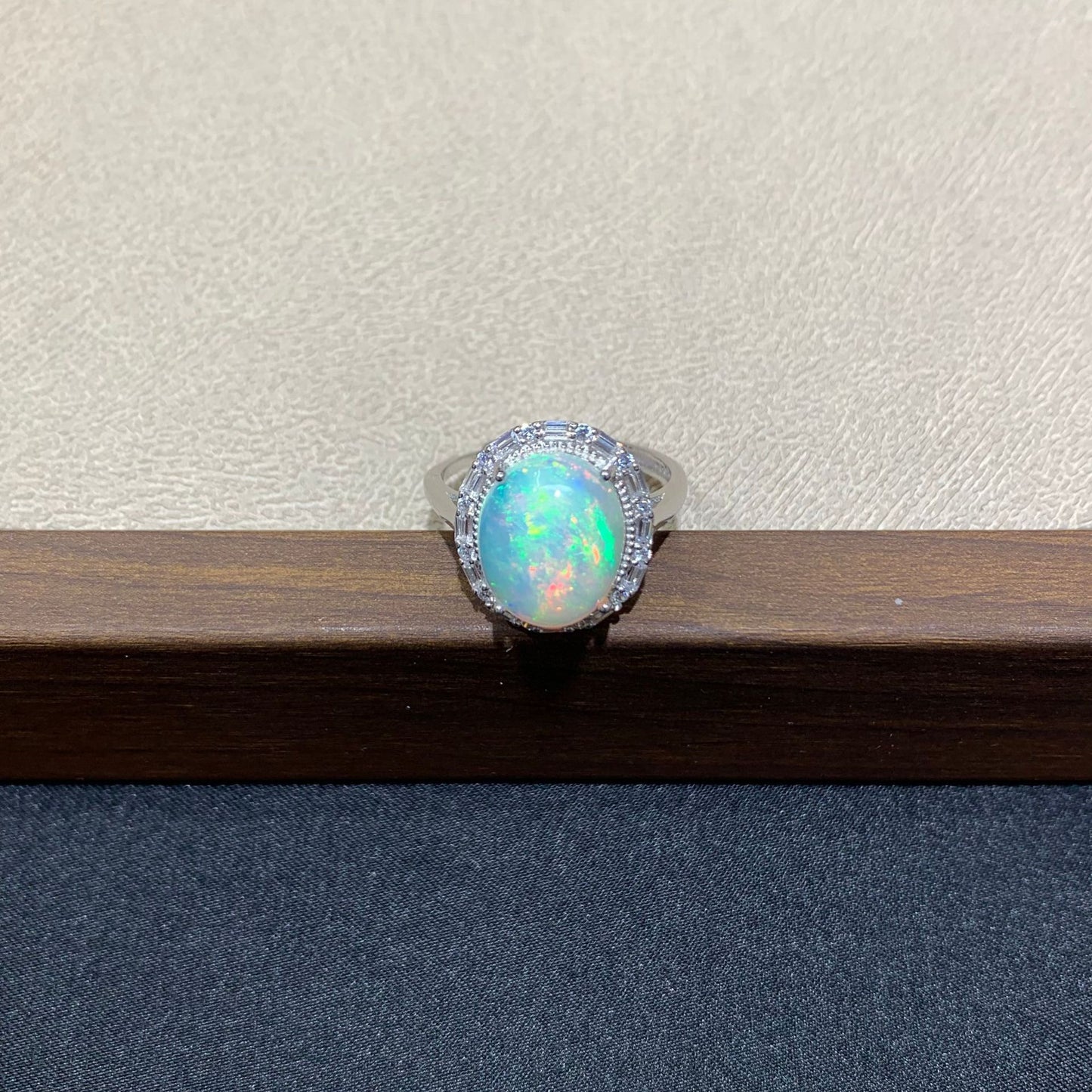 925 Sterling Silver Oval Rainbow Fire Opal Halo Ring