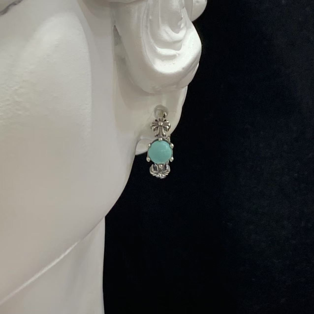 925 Sterling Silver Vintage Turquoise Huggie Hoop Earrings