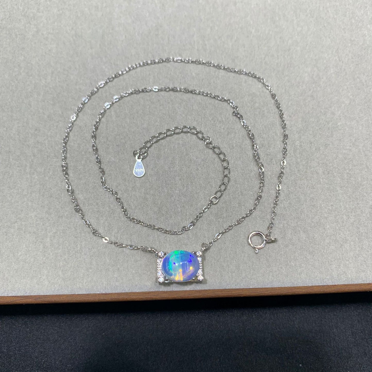 925 Sterling Silver Opal Pendant Necklace