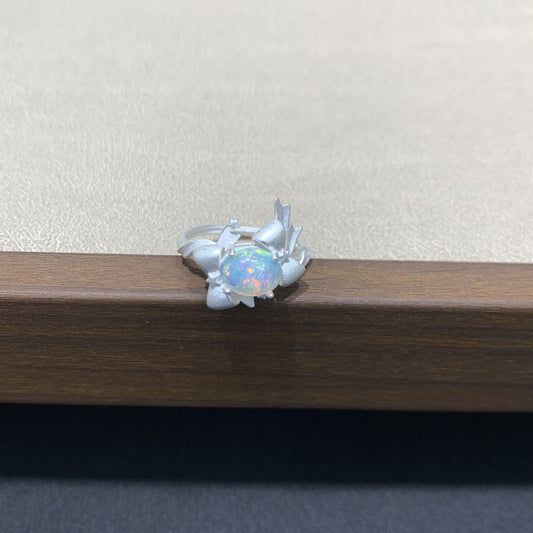 925 Sterling Silver Opal Double Bow Open Ring