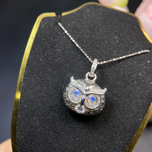 925 Sterling Silver Opal Eye Owl Charm Pendant