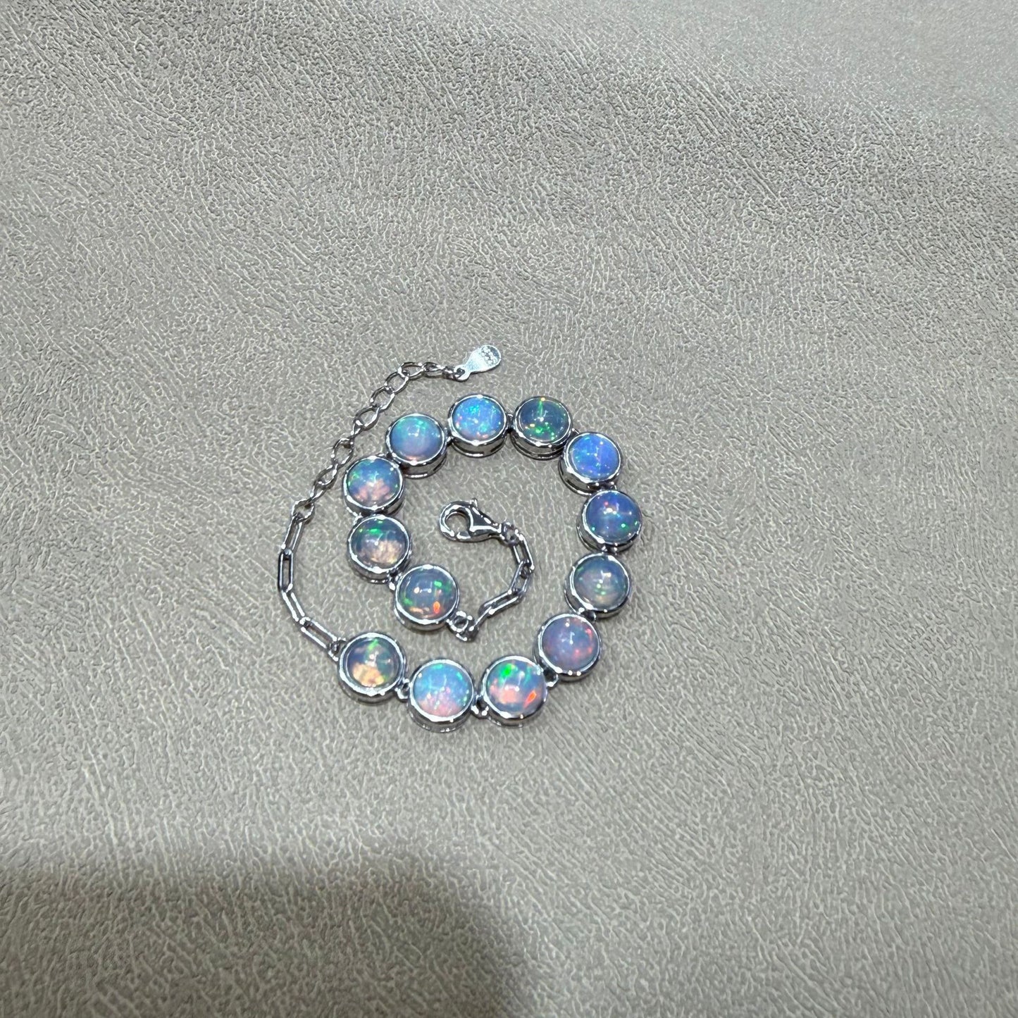925 Sterling Silver Bezel Set Blue Opal Bracelet