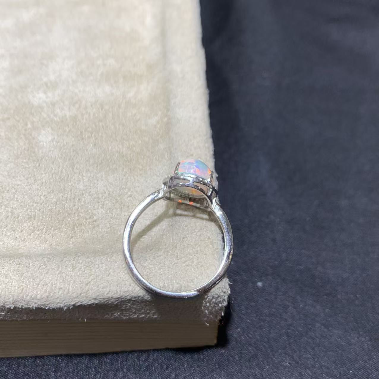 925 Sterling Silver Opal Halo Ring