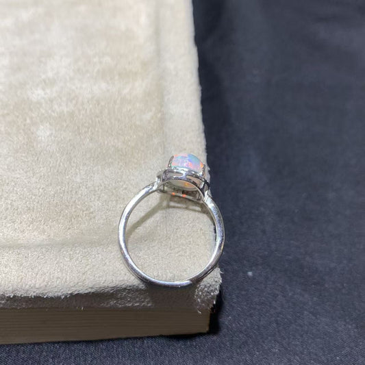 925 Sterling Silver Opal Halo Ring