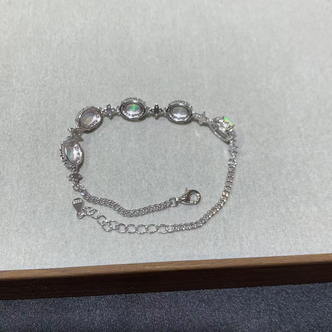 925 Sterling Silver White Opal Halo Chain Bracelet