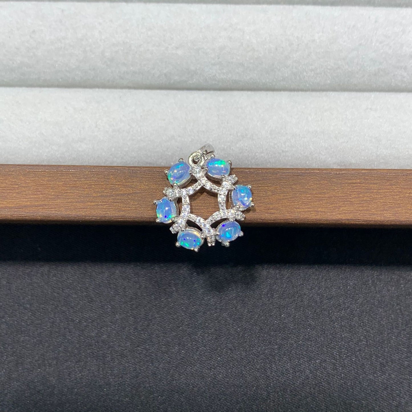 925 Sterling Silver Opal Hexagram Star Wreath Paved Pendant