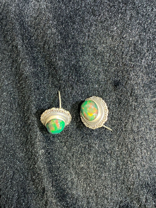 Sterling Silver Black Opal Lace Frame Stud Earrings