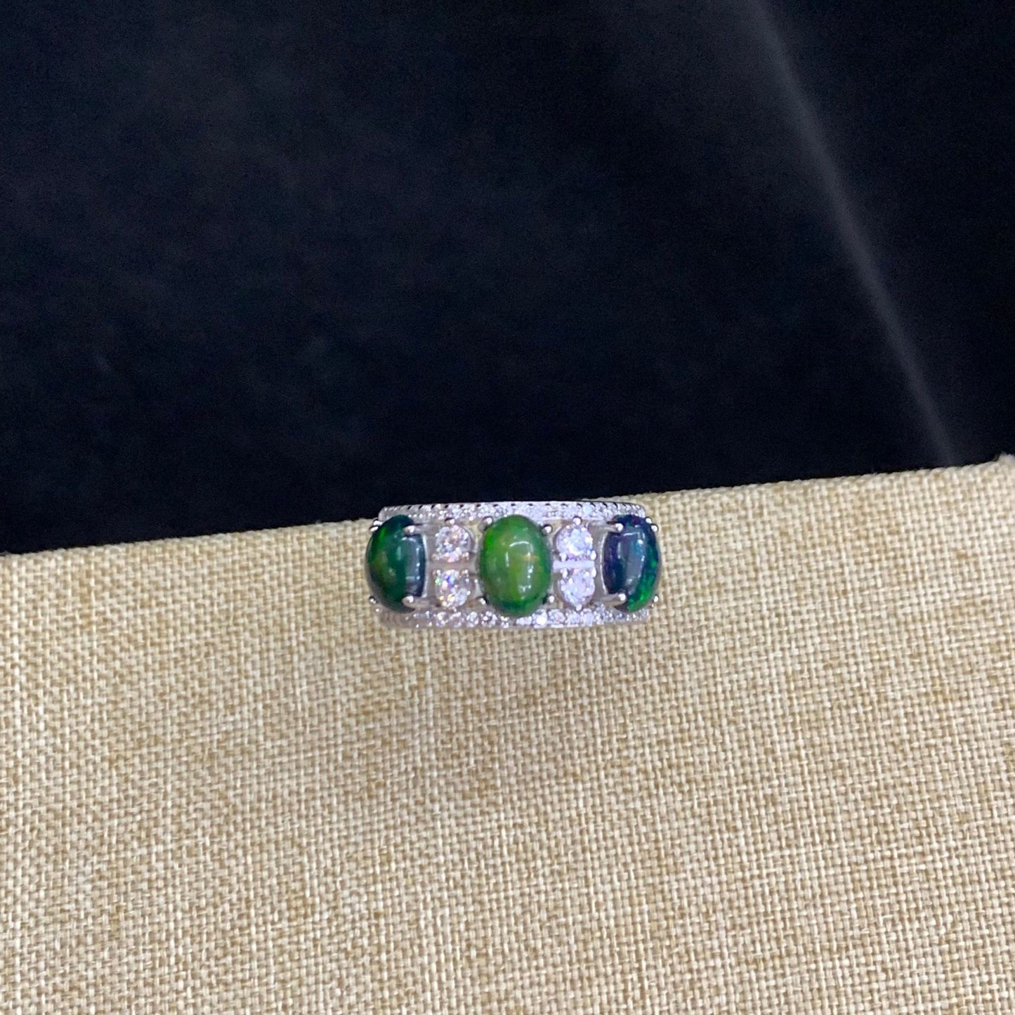 925 Sterling Silver Black Opal Wide Band Ring