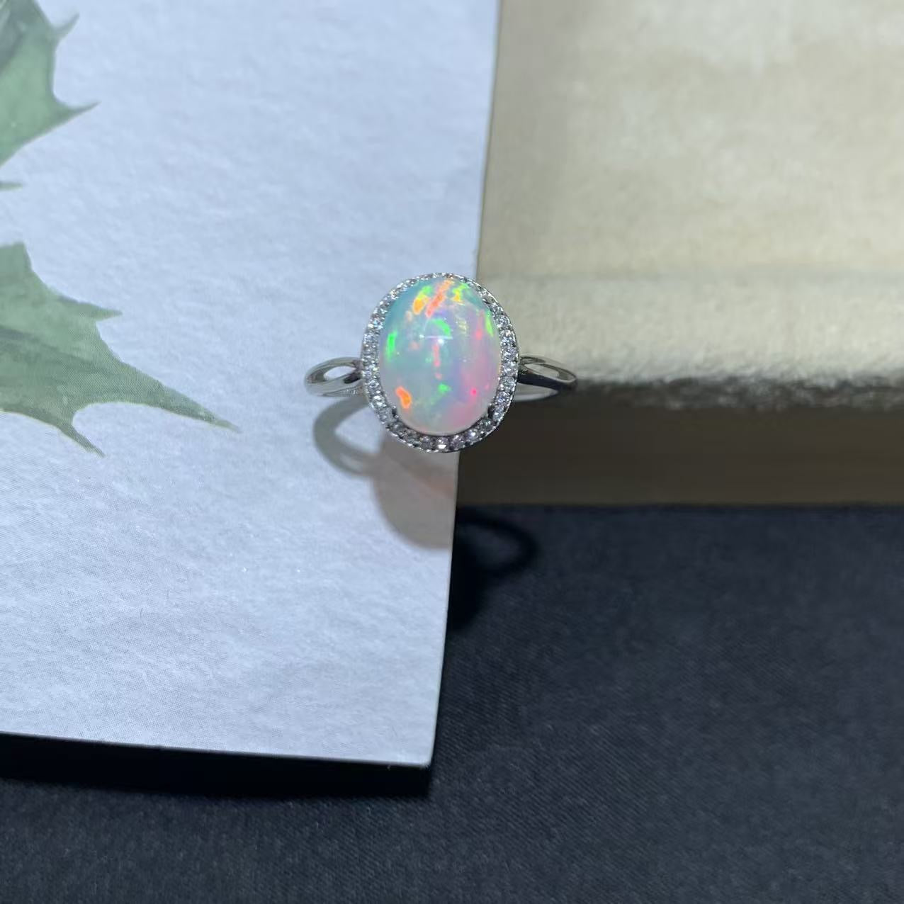 925 Sterling Silver Opal Halo Ring