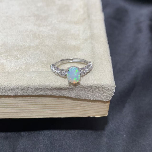925 Sterling Silver Vintage Filigree Oval Opal Open Ring