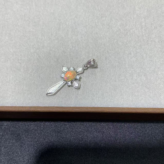 925 Sterling Silver Vintage White Opal Cross Pendant