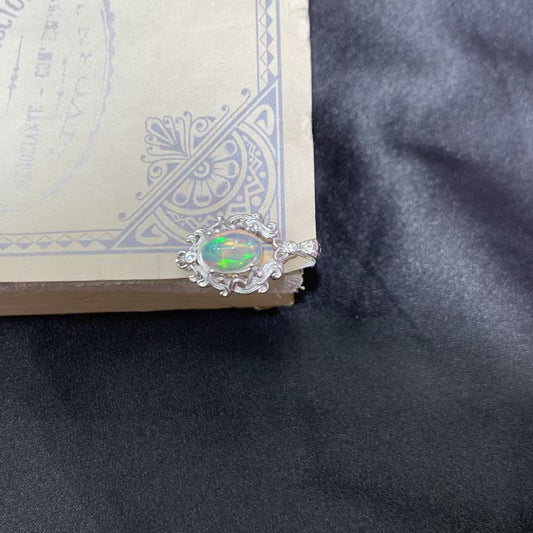 925 Sterling Vintage Filigree Oval Opal Scrollwork Charm Pendant