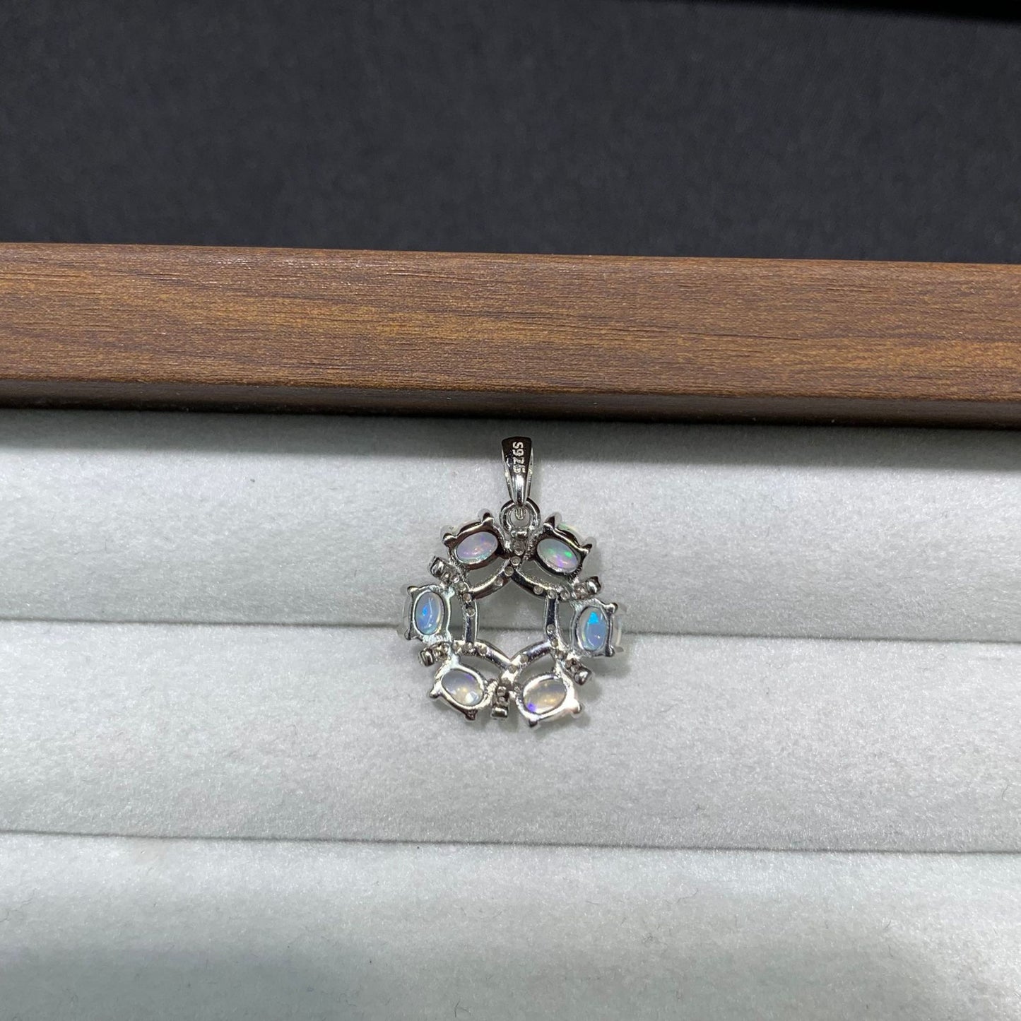 925 Sterling Silver Opal Hexagram Star Wreath Paved Pendant