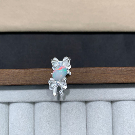925 Sterling Silver Opal Double Bow Pendant