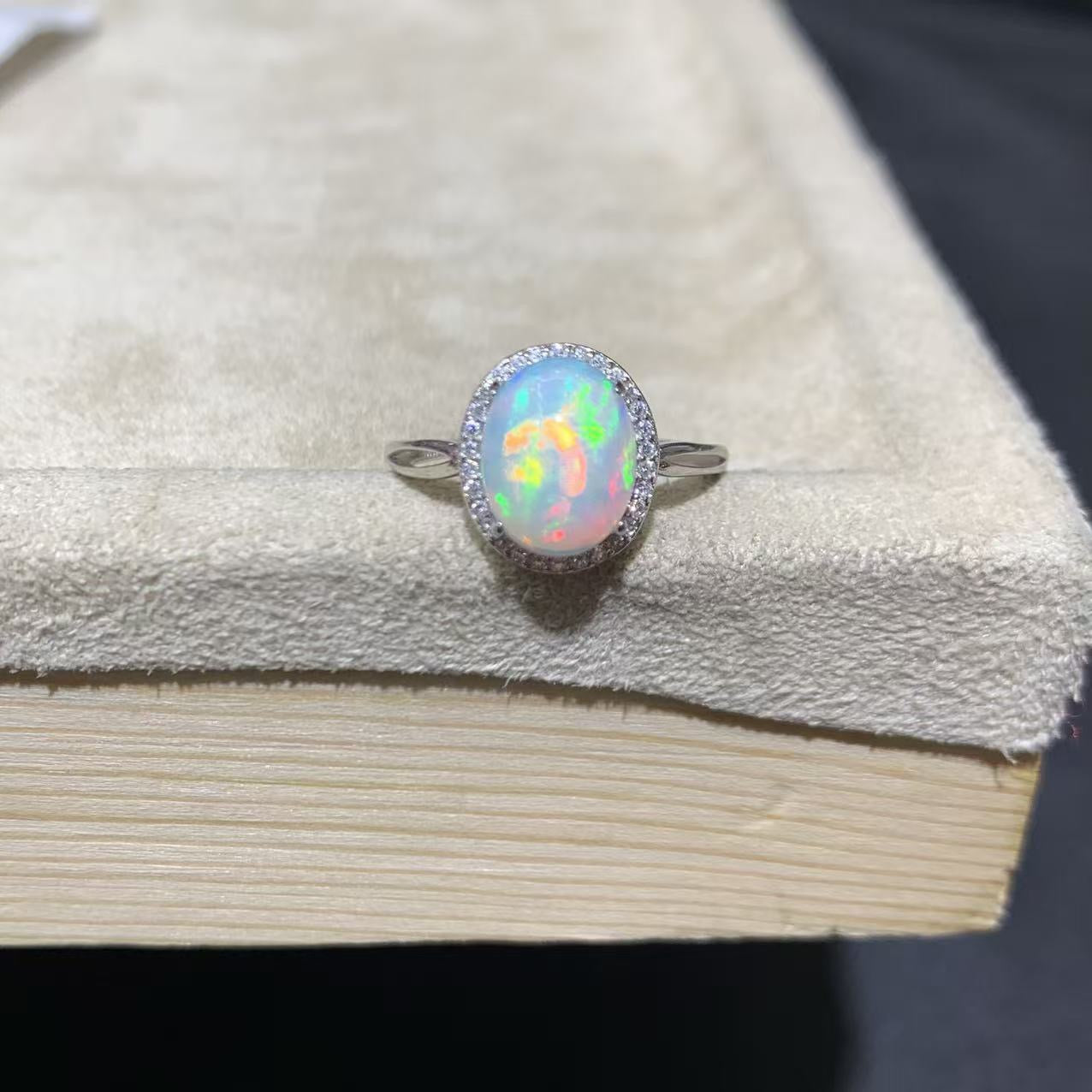925 Sterling Silver Opal Halo Ring