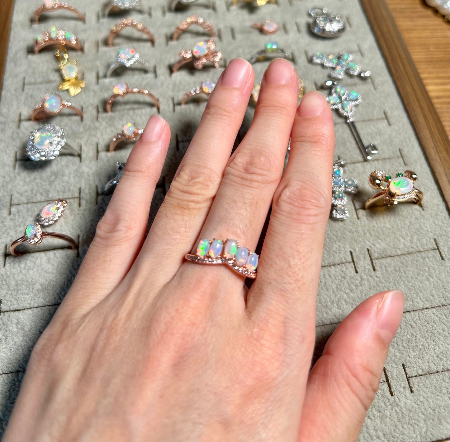925 Rose Gold Sterling Silver Oval Opal Stackable Crown Open Ring