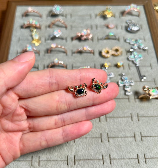 925 Rose Gold Sterling Silver Crab Oval Opal Stud Earrings
